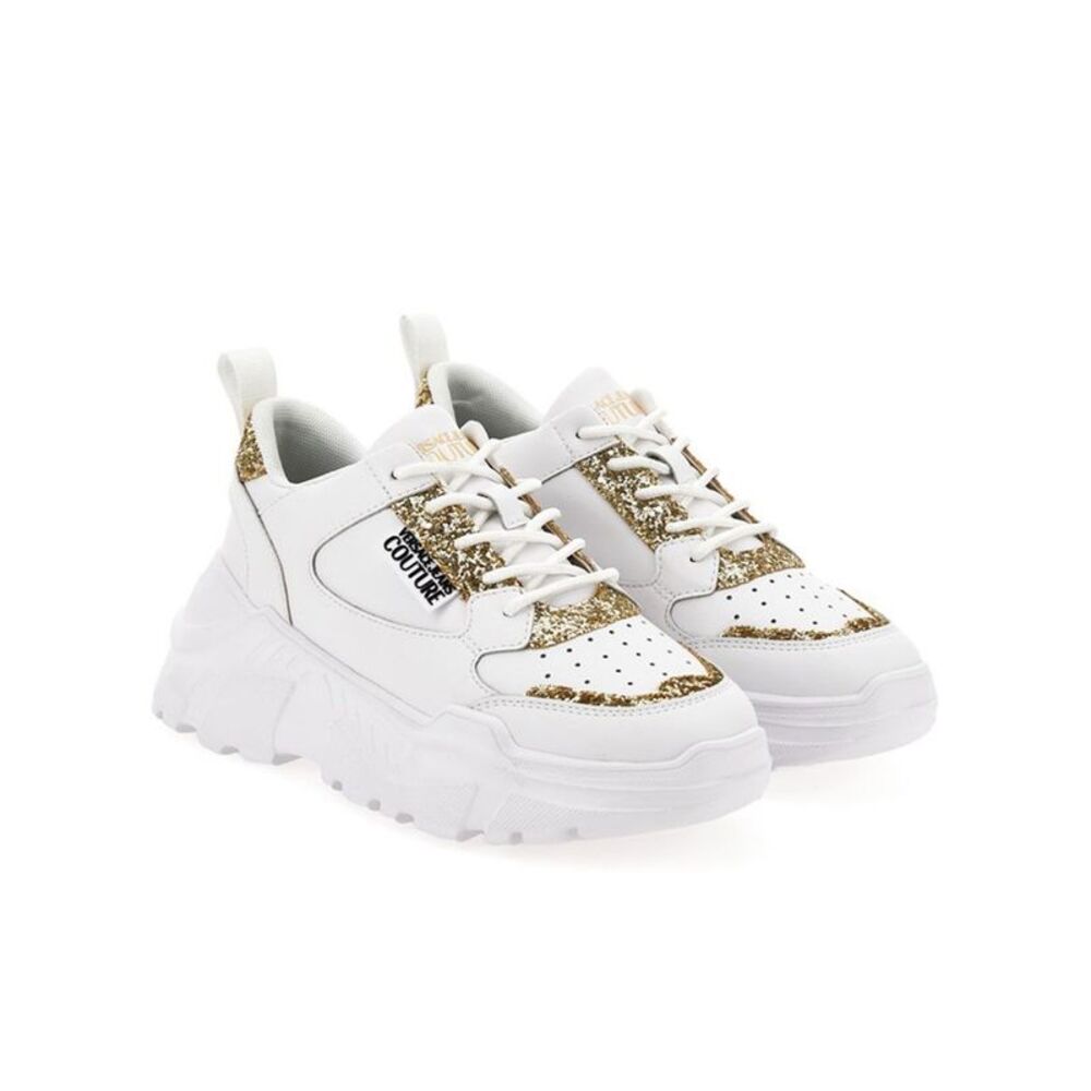 Versace Jeans Couture Chunky White Sneakers with Gold Glitter Detail